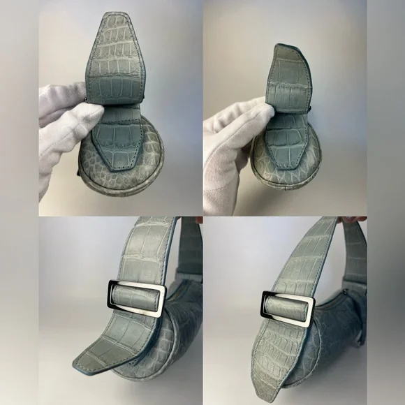 Auth. Tods Vintage Bamboo Barrel Mini Bag ~ in Blue Alligator 🐊 Skin Leather